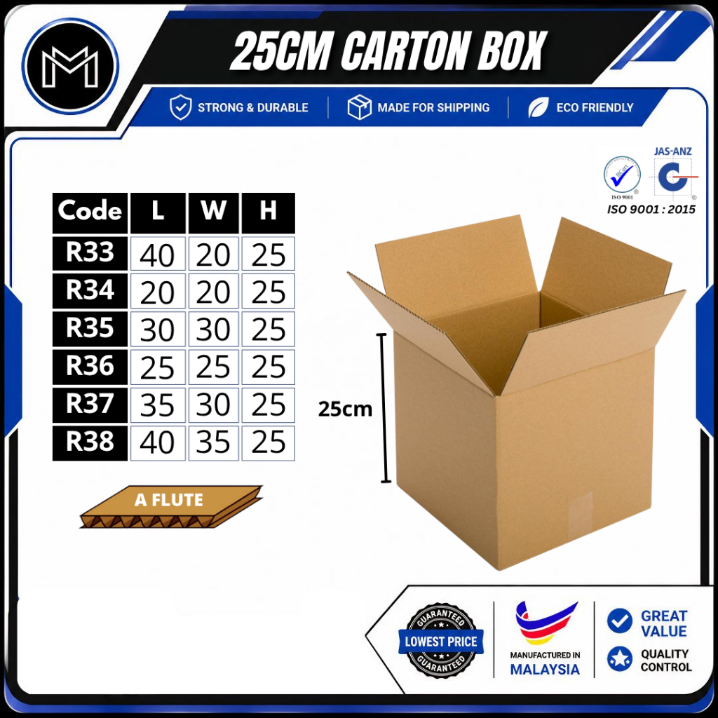A Flute 5mmThicness(25cm) Carton Box Packing Box Packaging Kotak Big ...