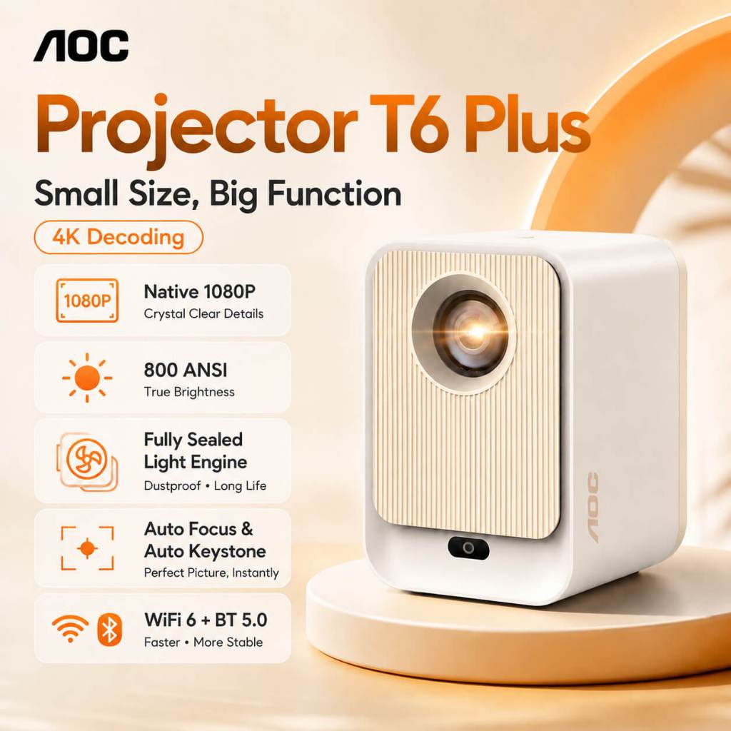 AOC T6 Plus Projector 4k Wifi 6 Bluetooth 5 HDMI USB Auto Focus Auto ...