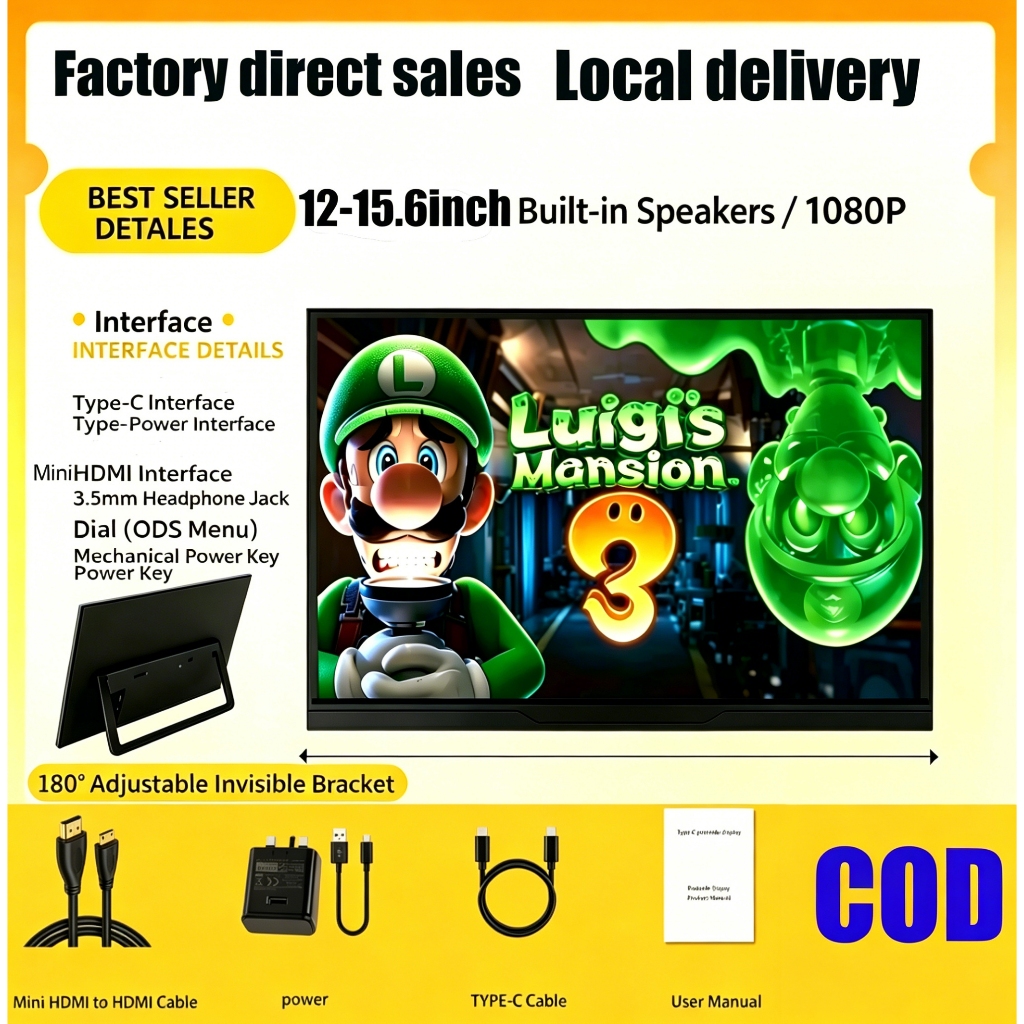 12/15.6-inch 1080P portable monitor mini HDMI Type-C 14-inch monitor ...
