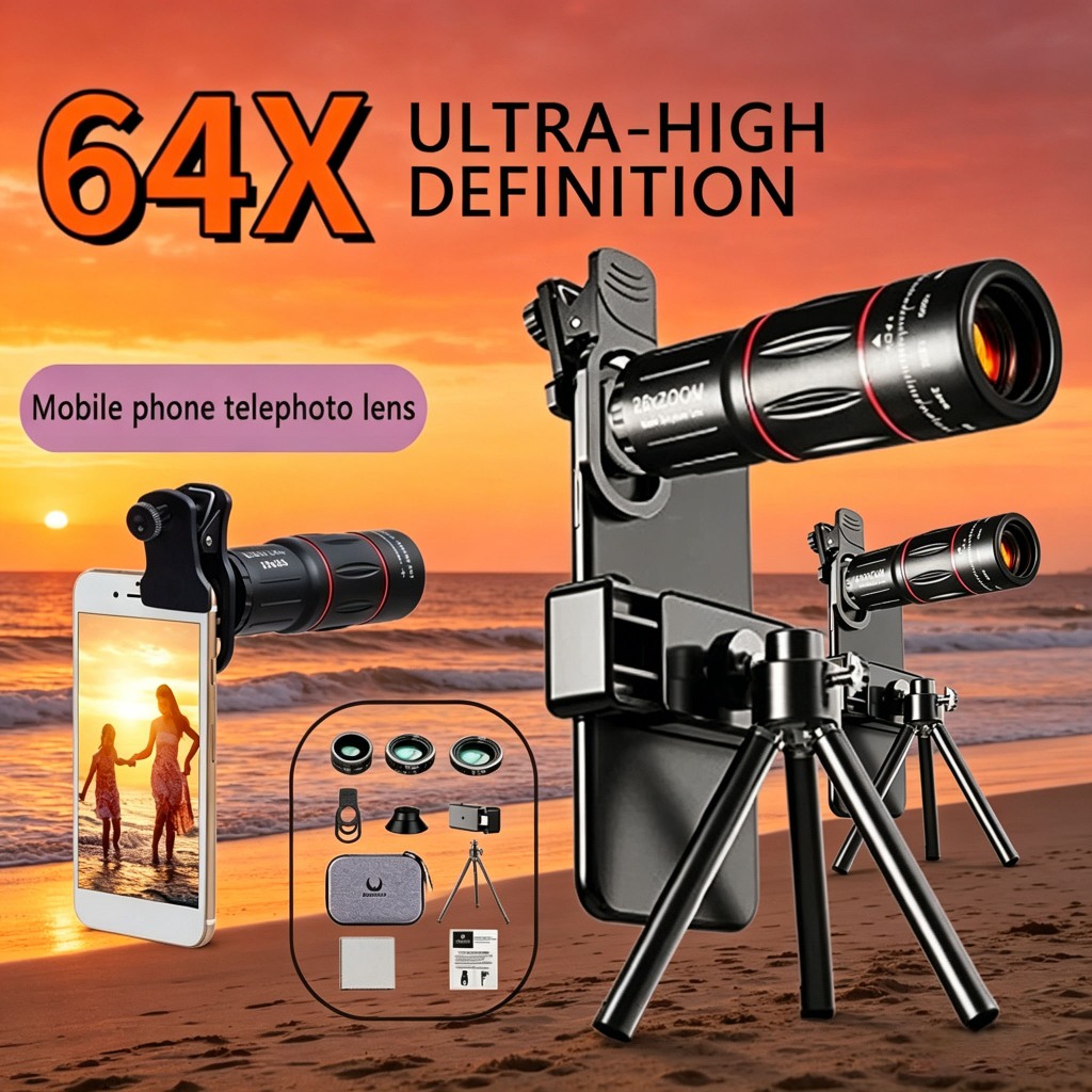 64X Zoom Mobile Phone Telephoto Lens Telescope Anti-Shake External Clip ...