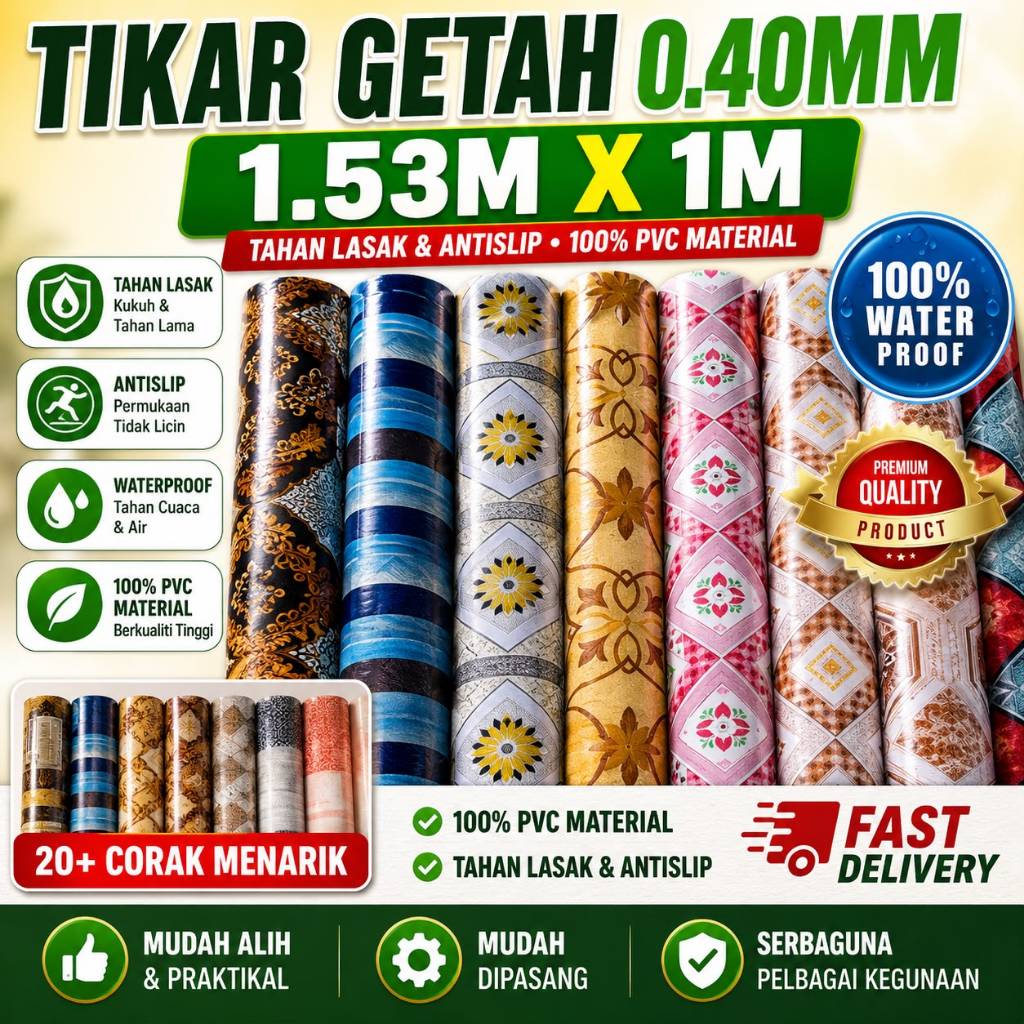 5 Kaki Tikar Getah 1.53M x 1M Lantai Tebal 0.40mm PVC Flooring Roll ...