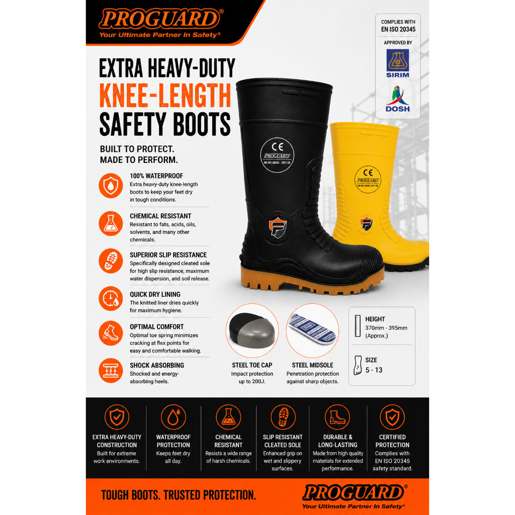 PROGUARD SAFETY WELLINGTON RAIN BOOT (YELLOW / BLACK) | Shopee Malaysia