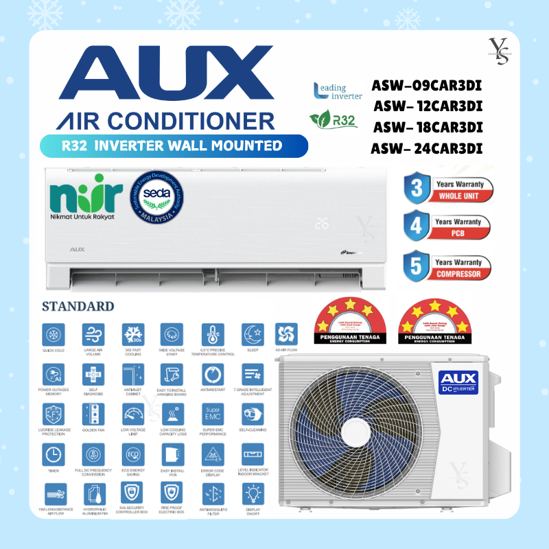 AUX R32 AUX Aircond R32 1HP-2.5HP (ASW09C/12C/18C/24C) INVERTER AIR ...