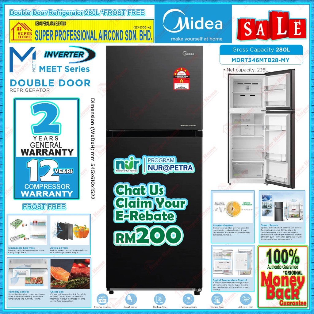 Seda NUR E-rebate RM200 !! Midea Inverter Refrigerator MDRT268MTB28-MY ...