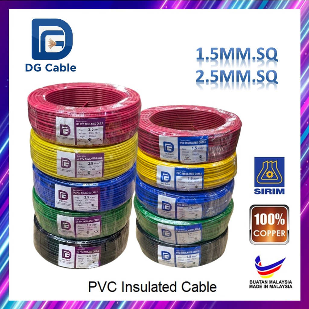 DG Cabel PVC Cable 1.5mm / 2.5mm SIRIM PVC Insulated Cable Kabel Wayar ...