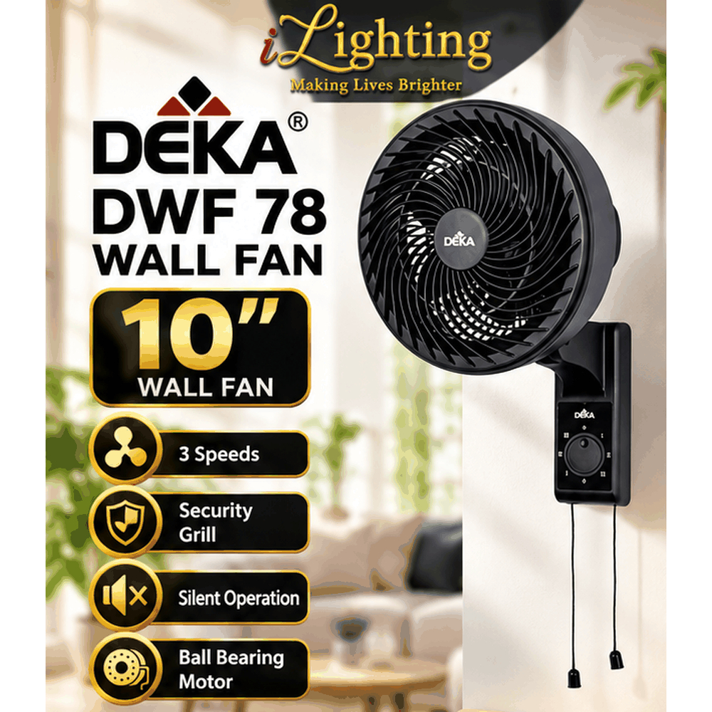 DEKA DWF 78 Wall Fan 10 Inch 3 Speeds with Security Grill Silent ...