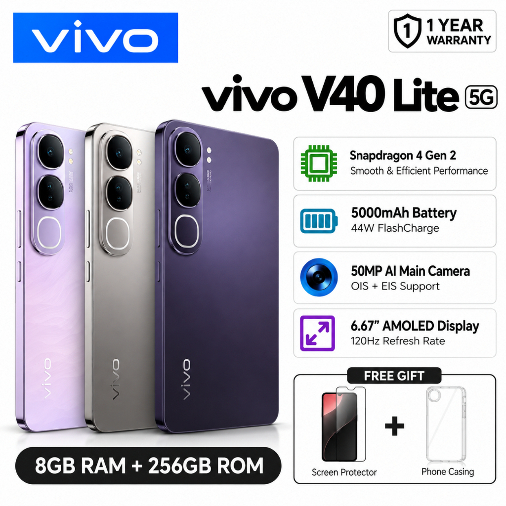 VIVO V40 Lite 5G Smartphone | 8GB RAM + 256GB RAM | 80WFlashCharge | AI ...