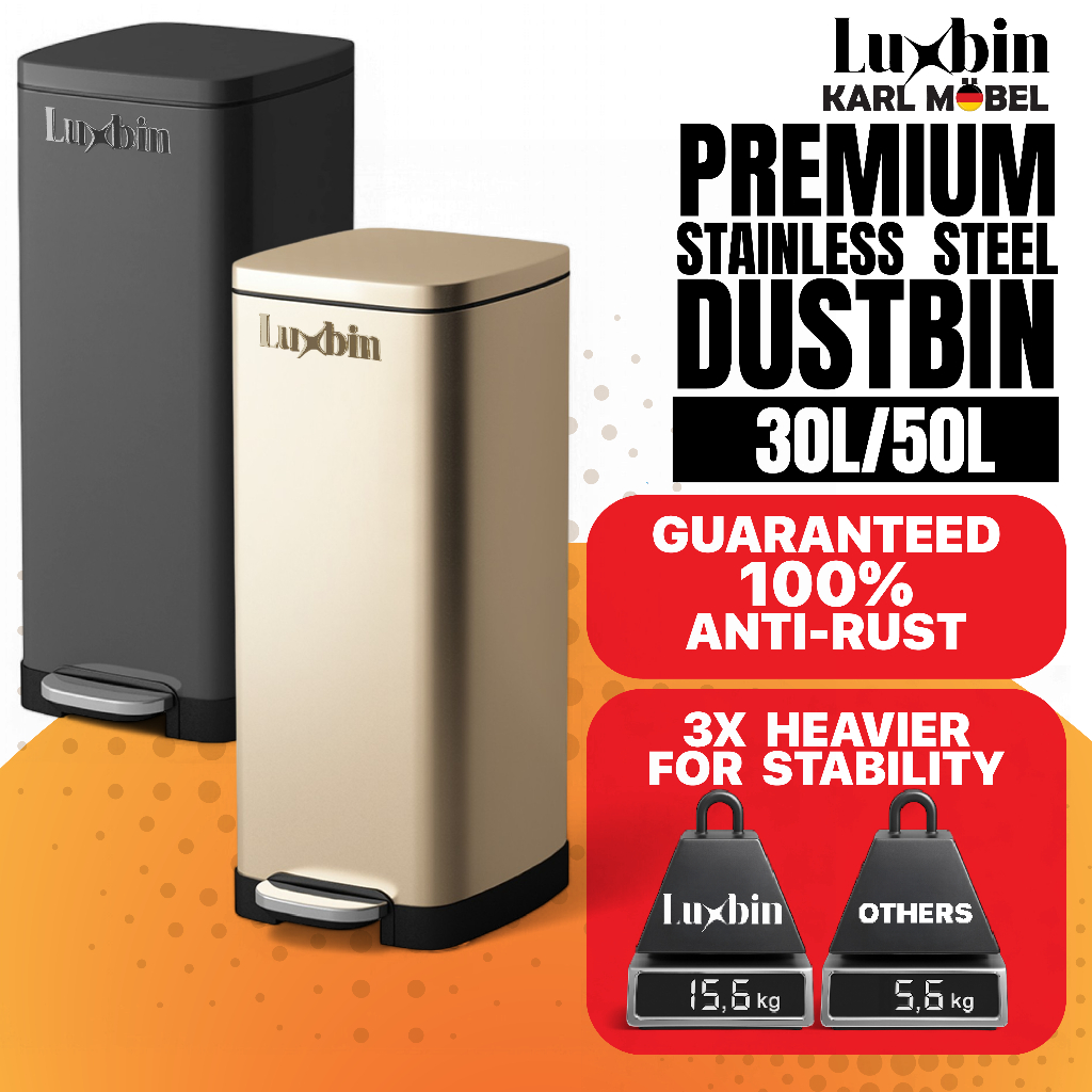 Luxbin™ Tong Sampah Dapur Besar Dustbin Kitchen Stainless Steel 20L 30L ...