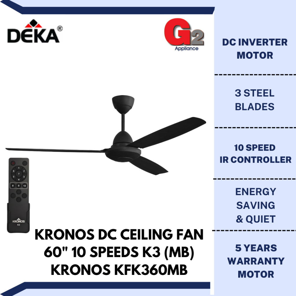 KRONOS K3 60″ DC Ceiling Fan – 10-Speed, Modern Black | Shopee Malaysia