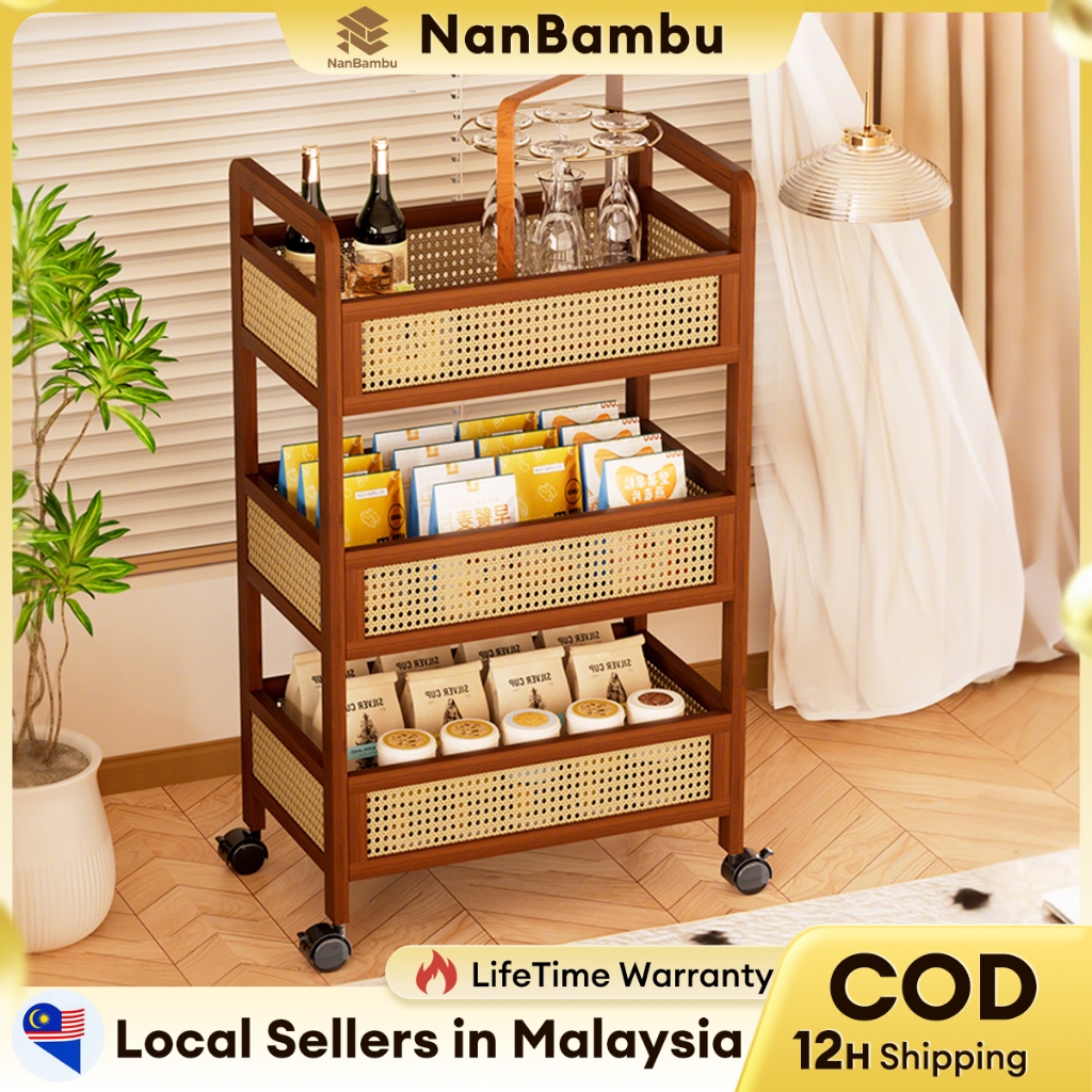 【𝟐-𝟑𝘿𝙖𝙮 𝘿𝙚𝙡𝙞𝙫𝙚𝙧𝙮】Bamboo Trolley Rack Rak Beroda 3Tiers Storage Rack ...