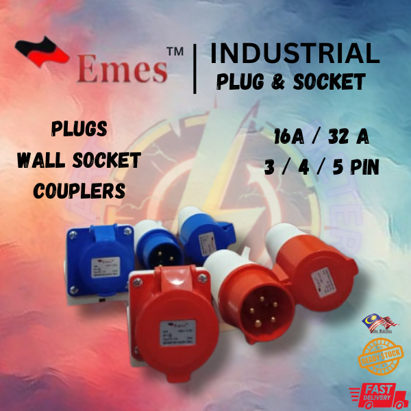 EMES INDUSTRIAL PLUG WALL SOCKET CONNECTOR 16A 32A 3/4/5 PIN | Shopee ...