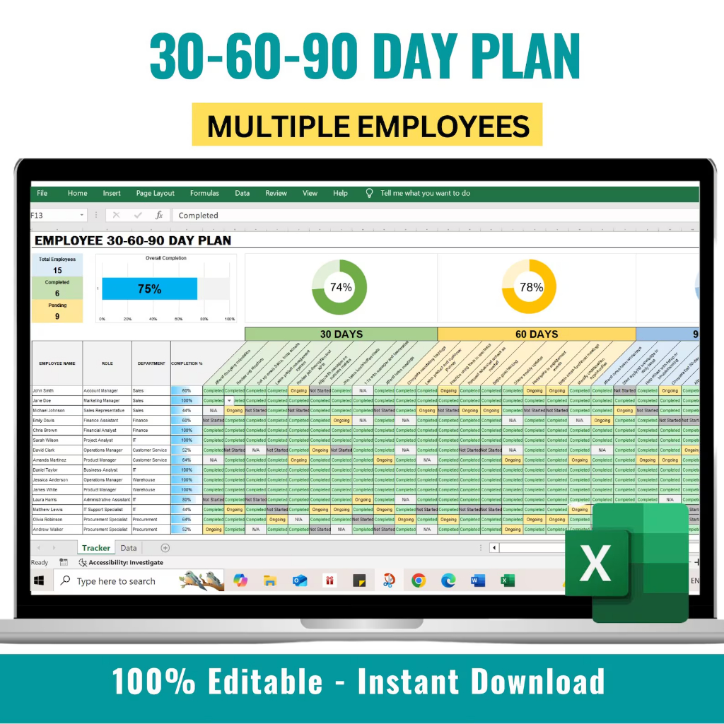 30-60-90 Day Plan Template New Hire Onboarding Plan Employee Onboarding ...