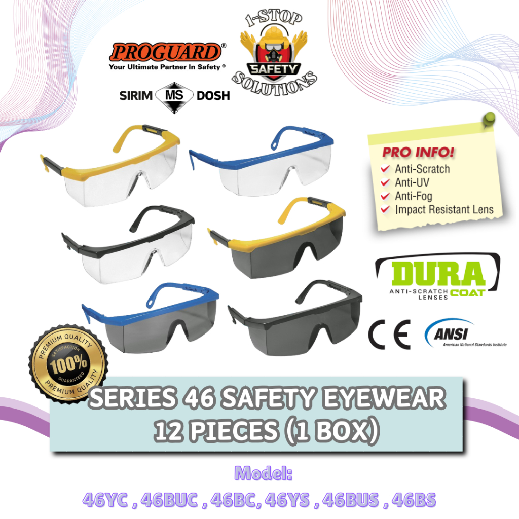 12 Pieces Proguard ECOSAFE Series ES46 Lightweight Anti-Fog Safety ...