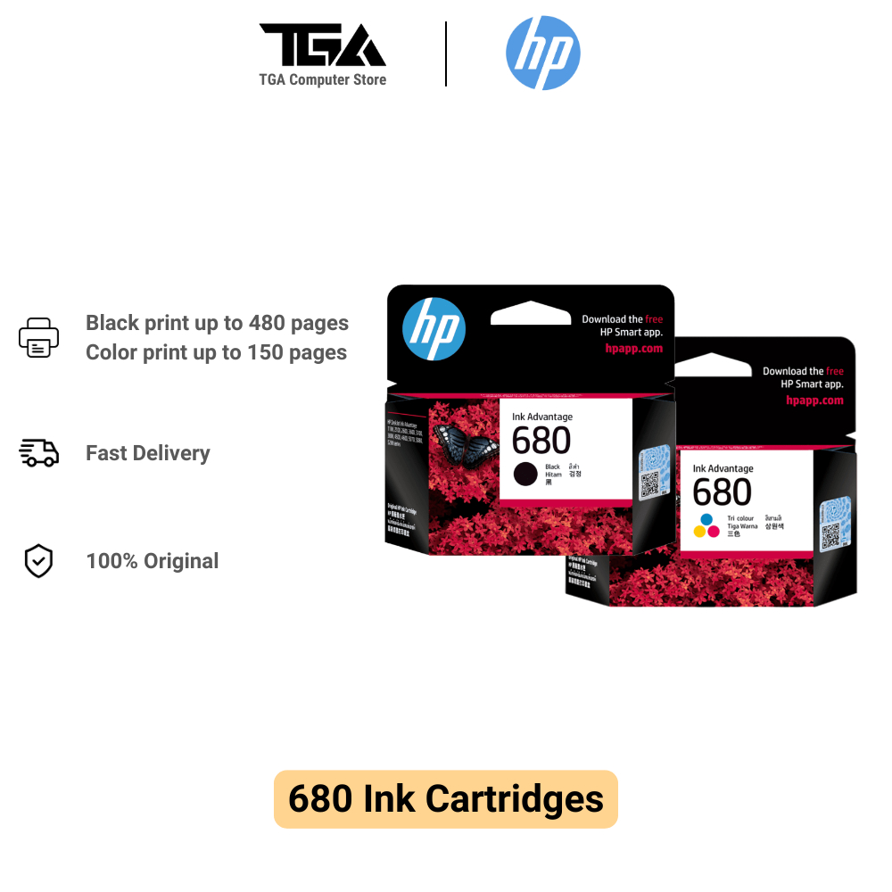 HP 680 Ink Cartridges Black / Color [100% Original] for HP 2135, 3835 ...