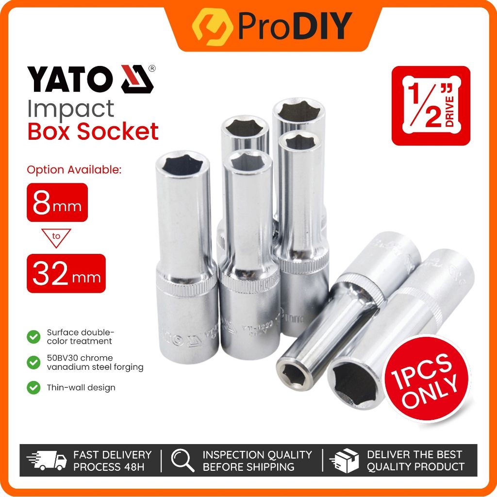 YATO 1PCS Long Box Socket 1/2 INCH Drive 8mm - 32mm Chrome Vanadium ...