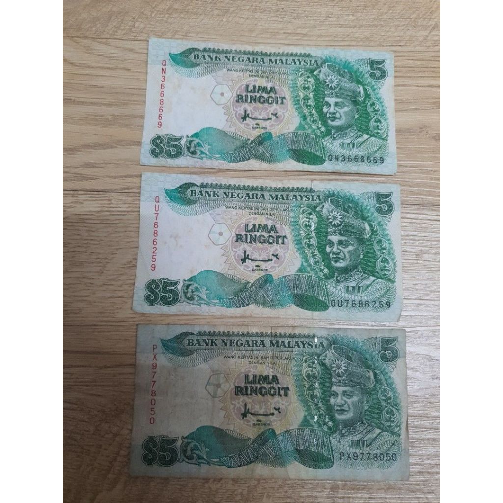 Malaysia duit lama RM5 siri ke 7 x 3pcs (pls check condition 1st as pic ...