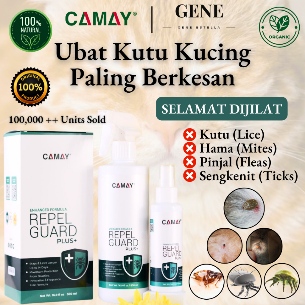 NEW CAMAY SERANGGA KUTU KUCING FORMULA REPEL GUARD PLUS 100ml dan 500ml ...