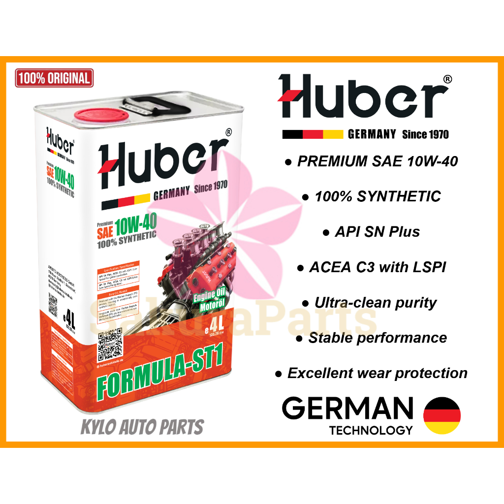 Huber 10w40 Formula ST1 100% Premium Synthetic Engine Oil 4L (MADE IN ...