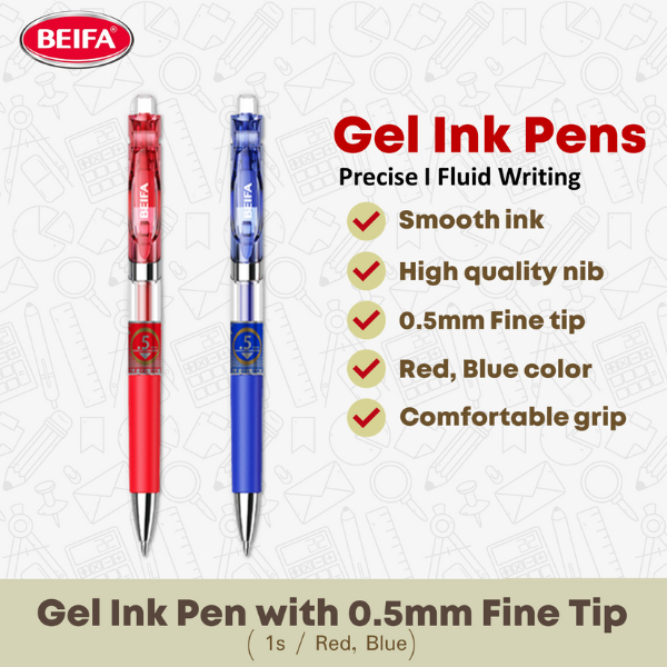 BEIFA Gel Ink Pen - 0.5mm Fine Tip | Red & Blue Ink | High Quality ...