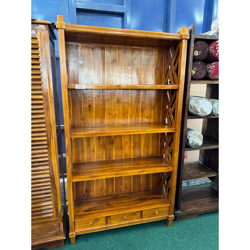 Almari Buku Kayu Jati Rakh Buku Jati/Teak Wood Book Shelf Rak Buku Jati ...