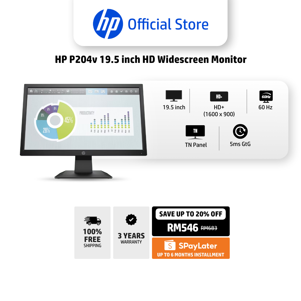HP P204v 19.5 inch HD Widescreen Monitor | 19.5