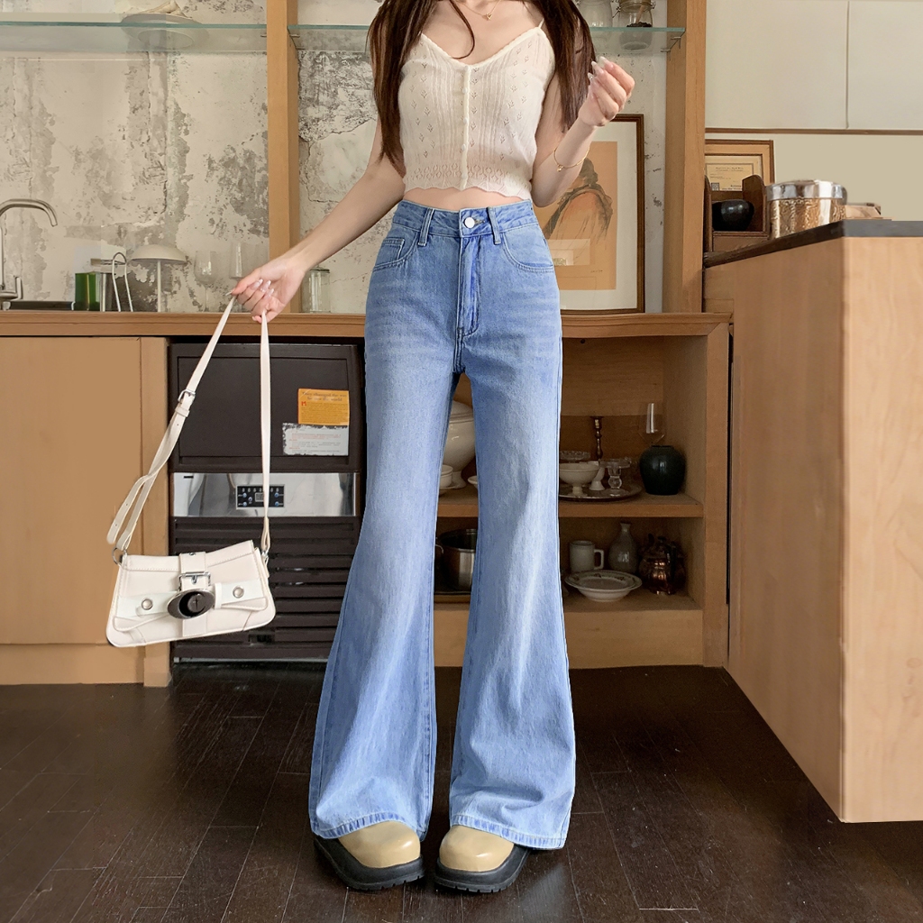 CLASHE Flare Jeans Gaya Korea Fesyen Wanita Celana Palazzo Lebar Moden ...