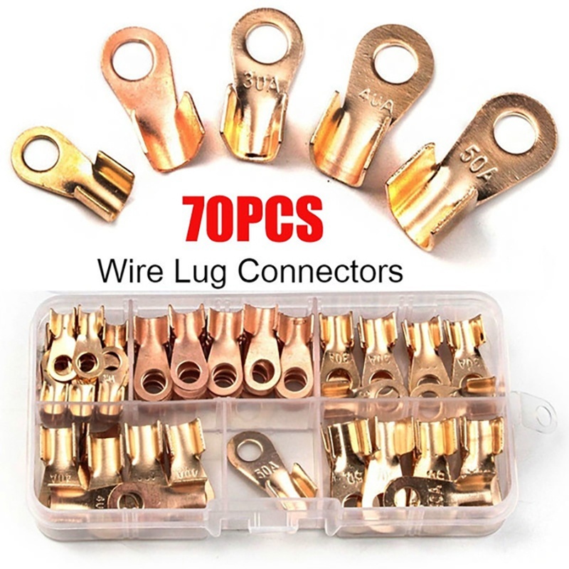 70pcs Copper Battery Cable Connector Terminal Open Lugs Wire Terminals ...