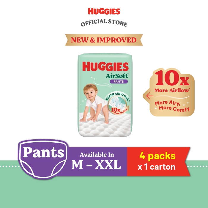 Bundle of 4] HUGGIES AirSoft Pants M46/L36/XL30/XXL24 Breathable