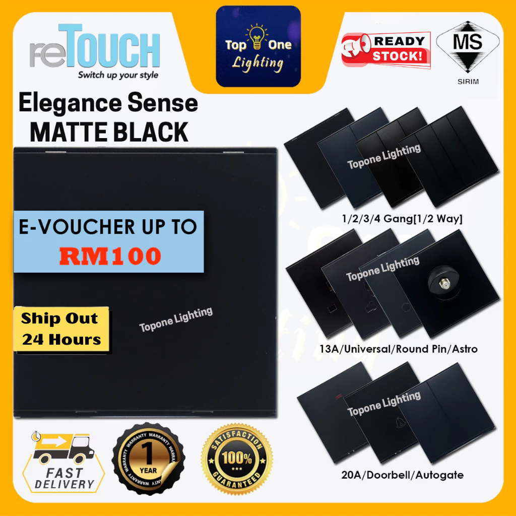 [MATTE BLACK] reTouch Switch Elegance Sense 16A Wall Switch 13A 15A 20A ...
