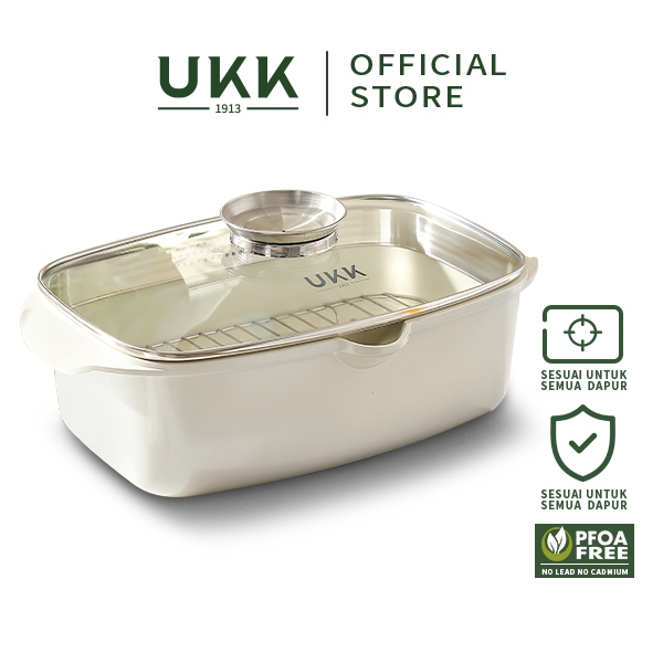 Ukk1913 Nonstick Ceramic 32cm Fish Pan With Glass Cover Steaming Tray ...