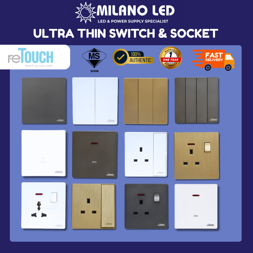 (SIRIM) Retouch ULTRA RIMLESS SWITCHES & SOCKETS (MATTE GREY/GOLD/WHITE ...