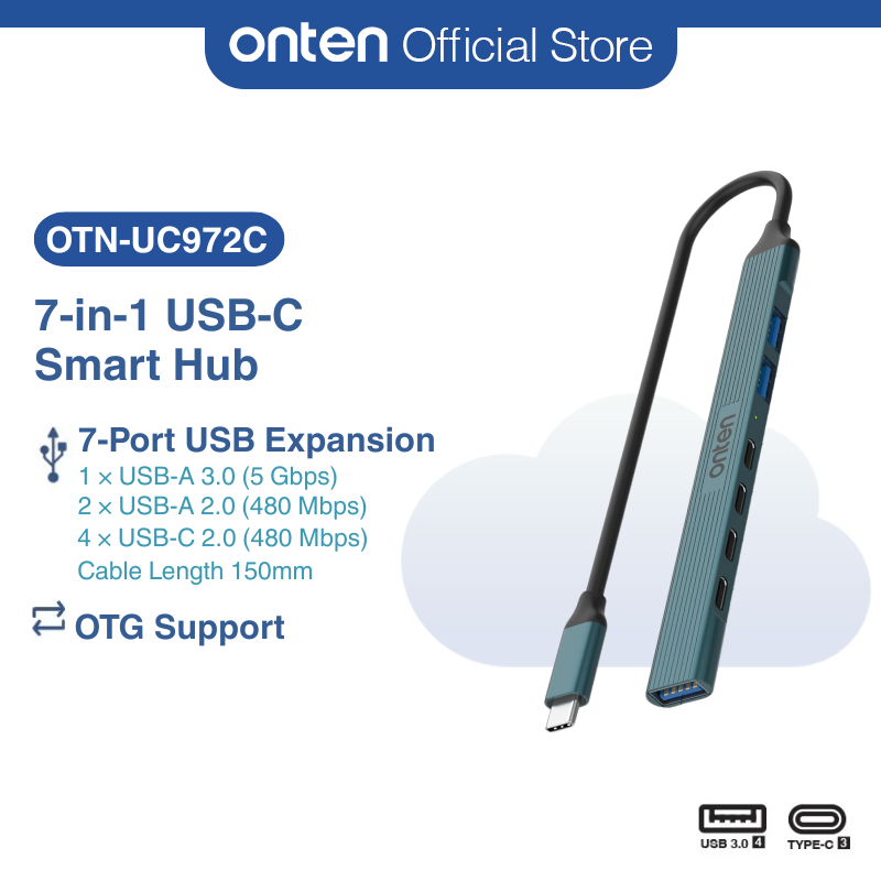 ONTEN USB-C to USB-A USB3.0 OTG 7 Ports Hubs Windows Android OTN-UC972C | Shopee Malaysia
