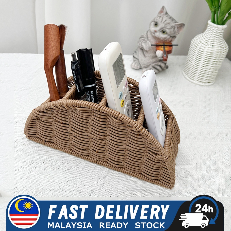 Rattan TV Remote holder,4-Slots Boho Organizer Box for TV/Aircond ...
