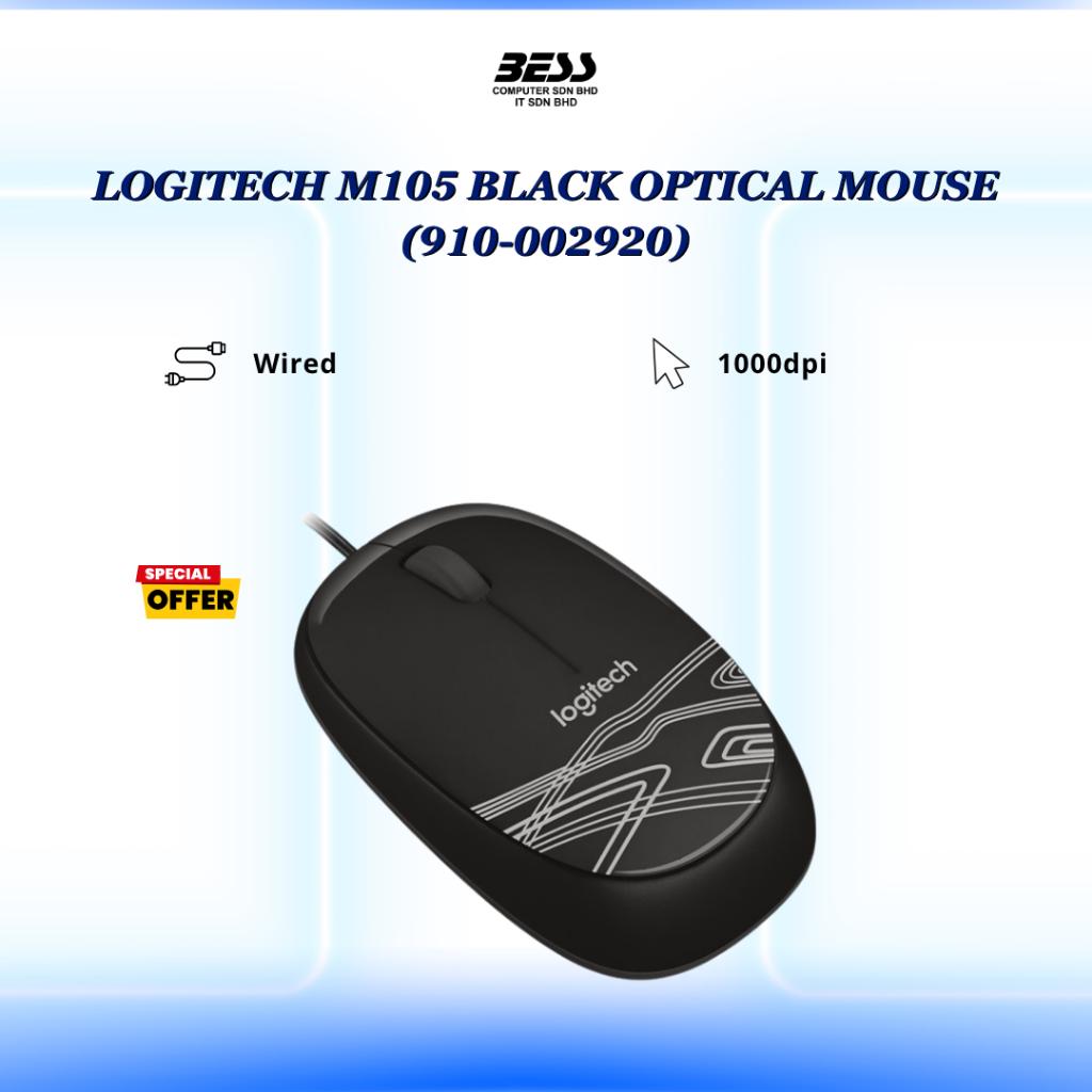 LOGITECH M105 BLACK/WHITE/RED OPTICAL MOUSE | Shopee Malaysia