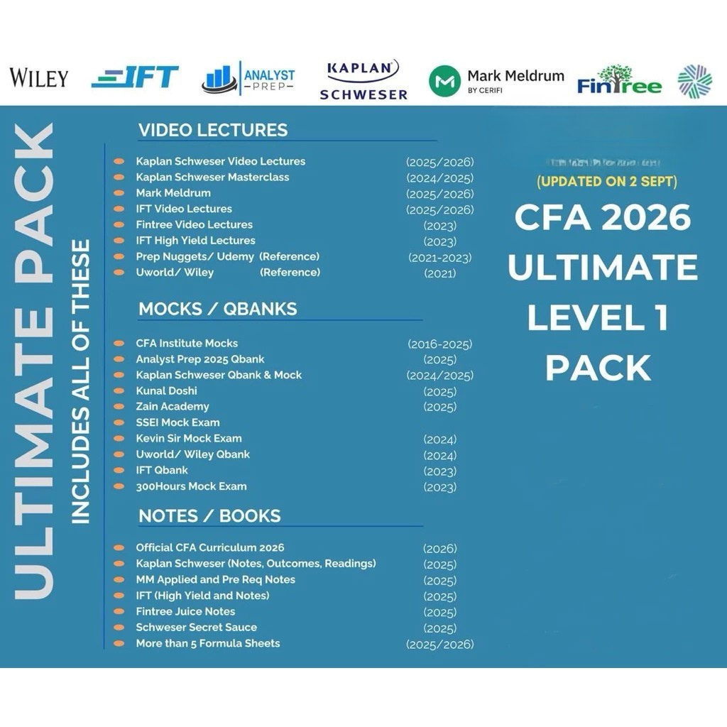 2026/2025 CFA Level 1 Ultra Bundle- Schweser, Mark Meldrum, IFT, UWorld ...