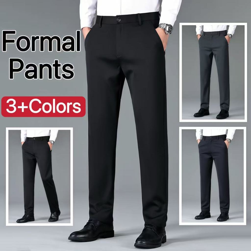 Men's Formal Pants Office Straight Loose Long Trousers Elastic Slacks ...