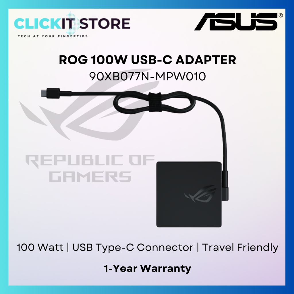 ASUS ROG 100W USB-C Adapter - 100-Watt, USB-C, Compatible with ROG Ally ...