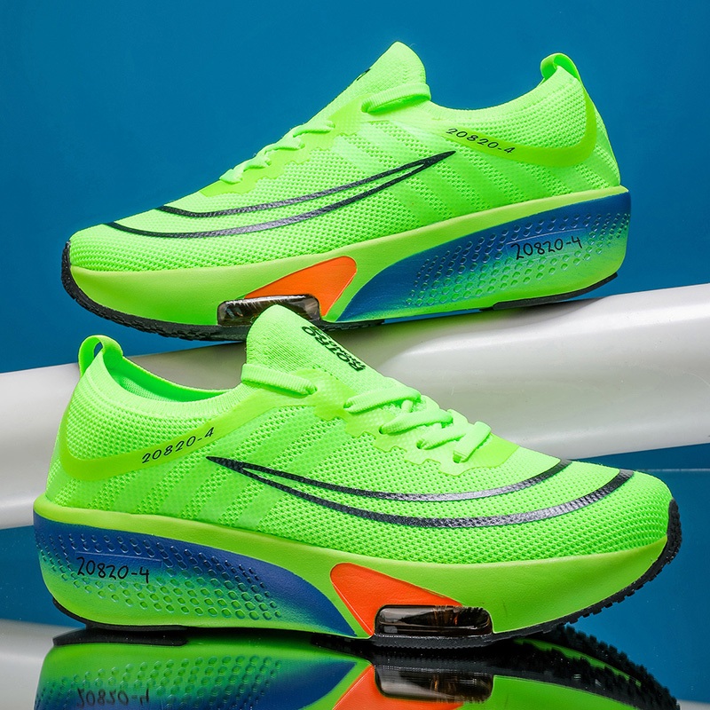 Fluorescent green fly woven air cushion sports shoes, shock-absorbing ...