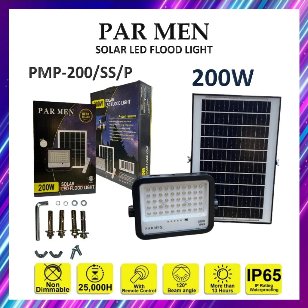 PAR MEN SOLAR 200W Flood Light Lampu Solar Spot light Outdoor Light ...