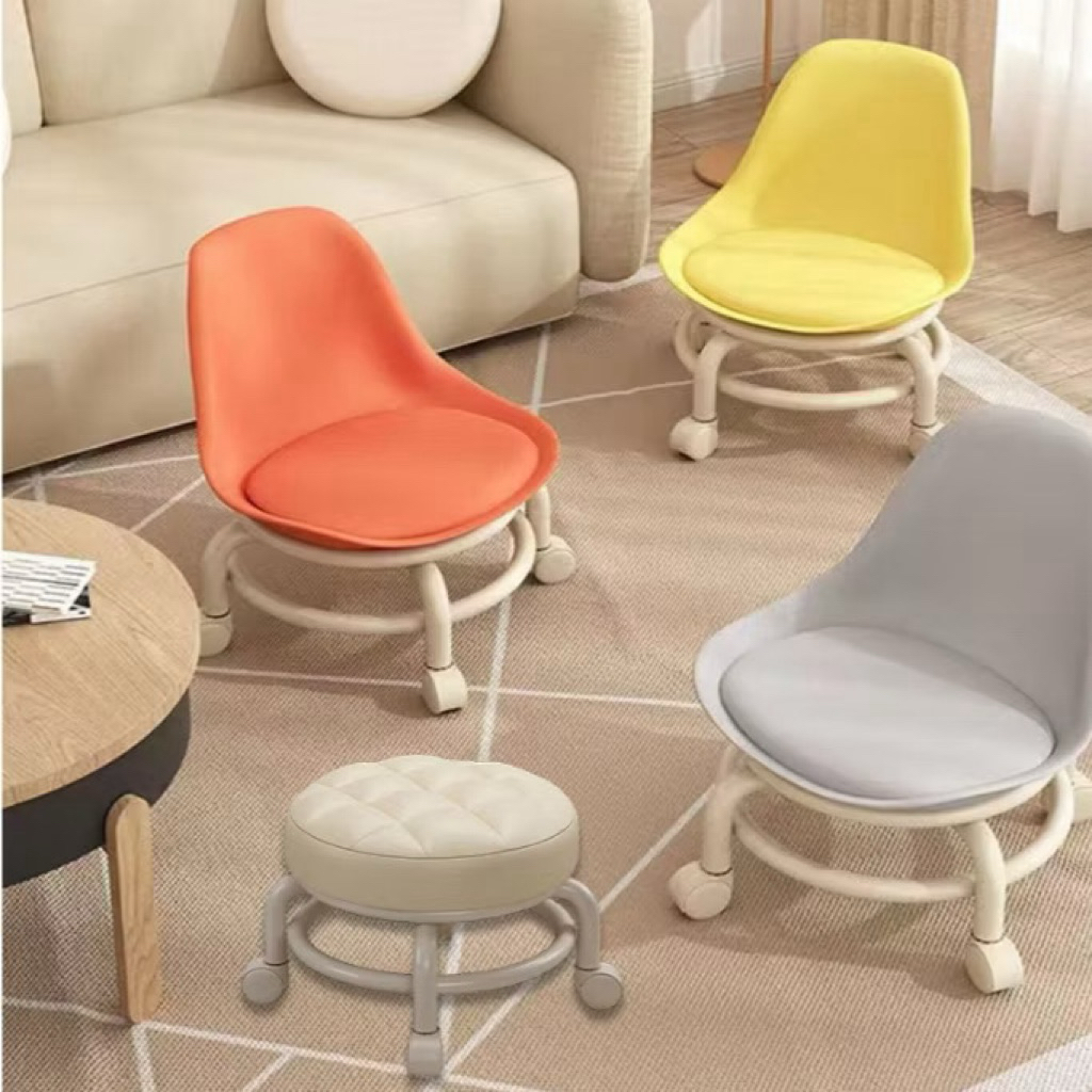 🐳Swivel Low Stool With Wheels Adult Children Small Chair Round Stool ...