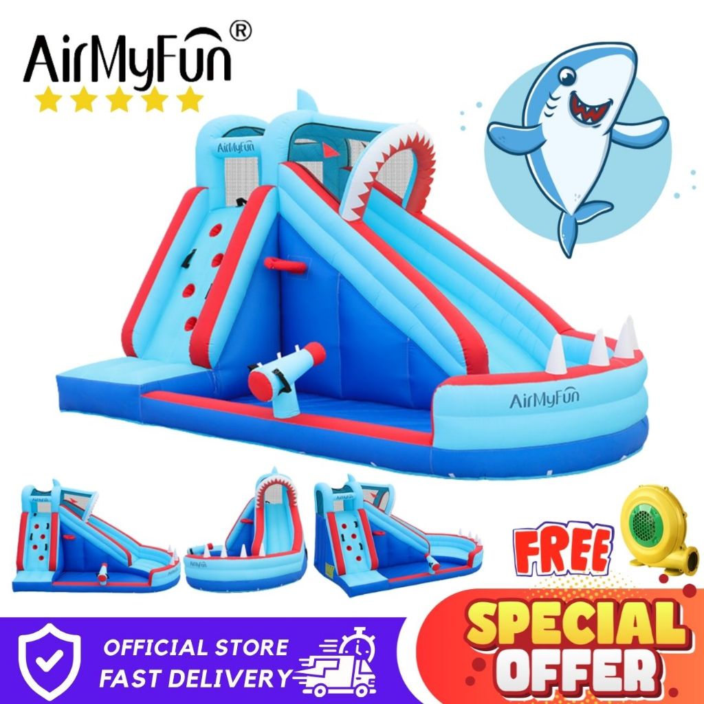 AirMyFun Shark-themed inflatable slide children's water park castle ...
