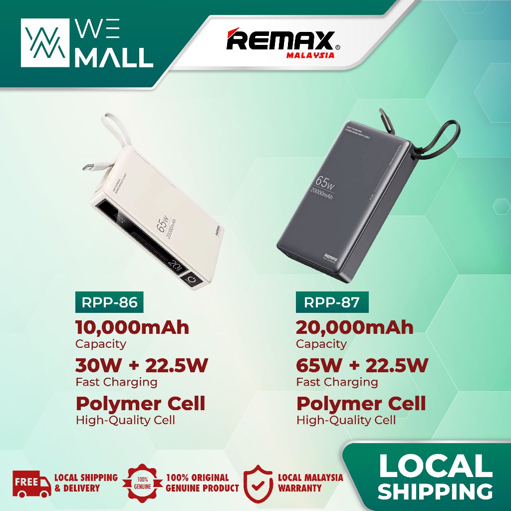 Wingle Series Type-C Cabled 65W+22.5W 20000mAh RPP-87 / 30W+22.5W ...