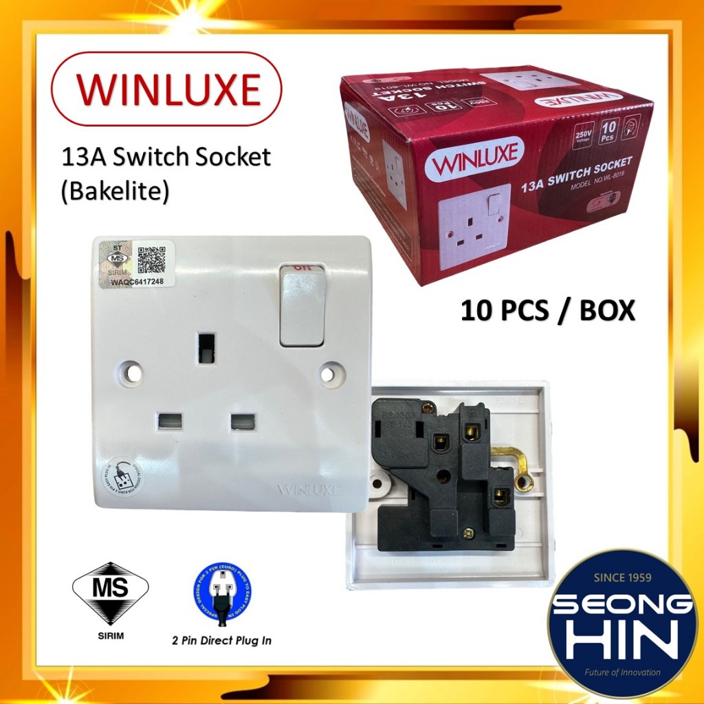 (10PCS) Winluxe 13A switch Socket Outlet Bakelite Suis Soket Plug 3 pin ...