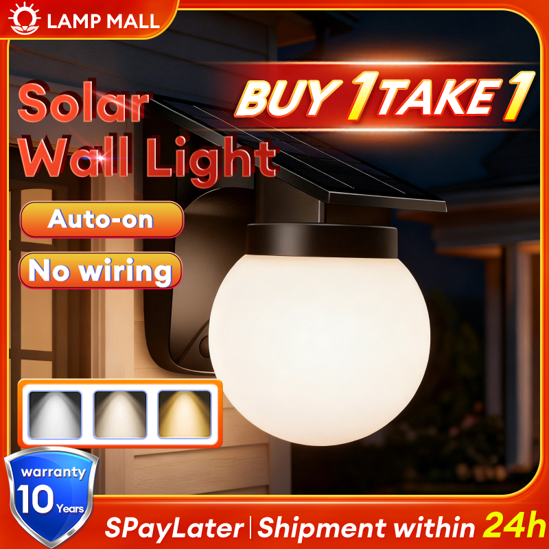LED Solar Wall Lamp Fence Light Spherical Shape Waterproof 6 LED Sensor ...