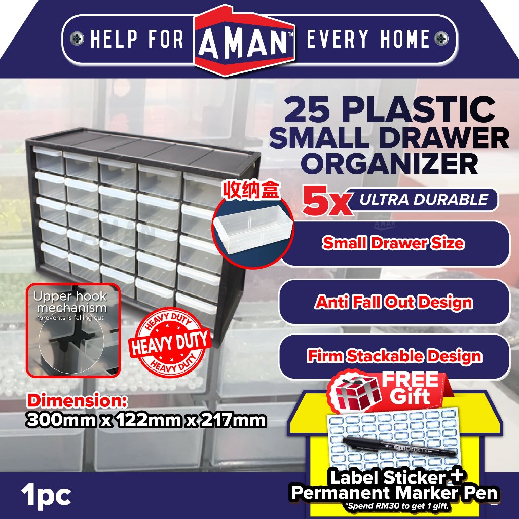 AMAN 25 Drawers Heavy Duty Stackable Hard Plastic Small Drawer Multi ...