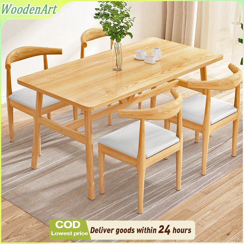 W-ART Wood Dining Table 140CM Set Rectangular Modern Meja Makan Ikea ...