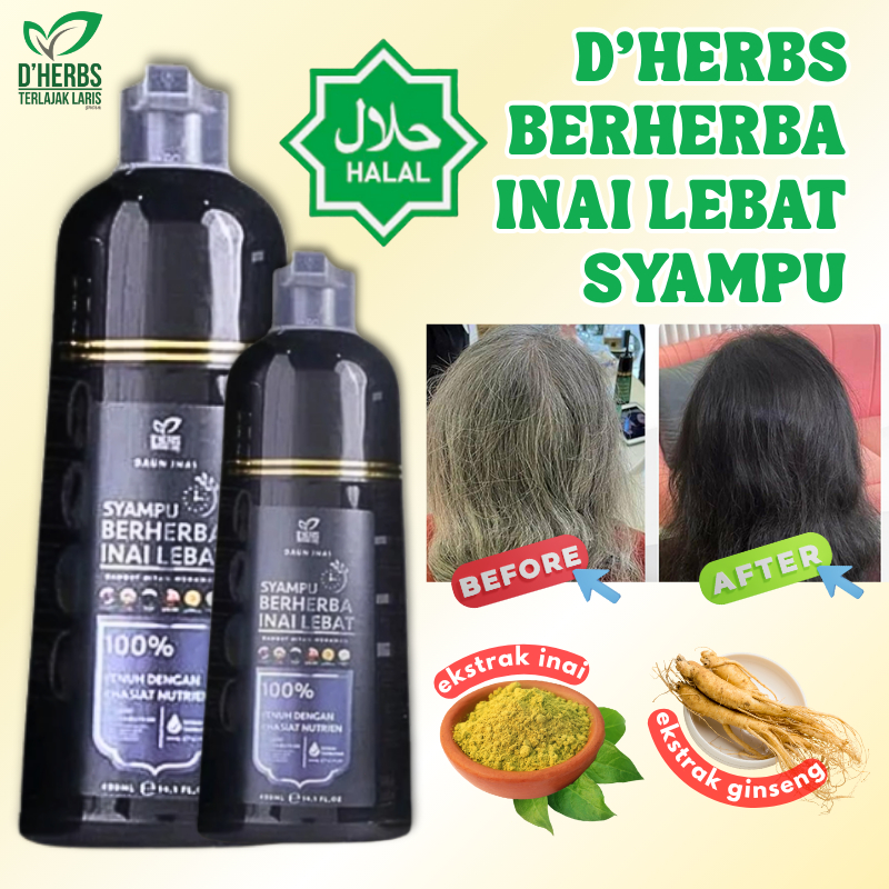 D’Herbs Syampu Inai Rambut Halal – Hitamkan Uban Dengan Cepat, Rambut ...