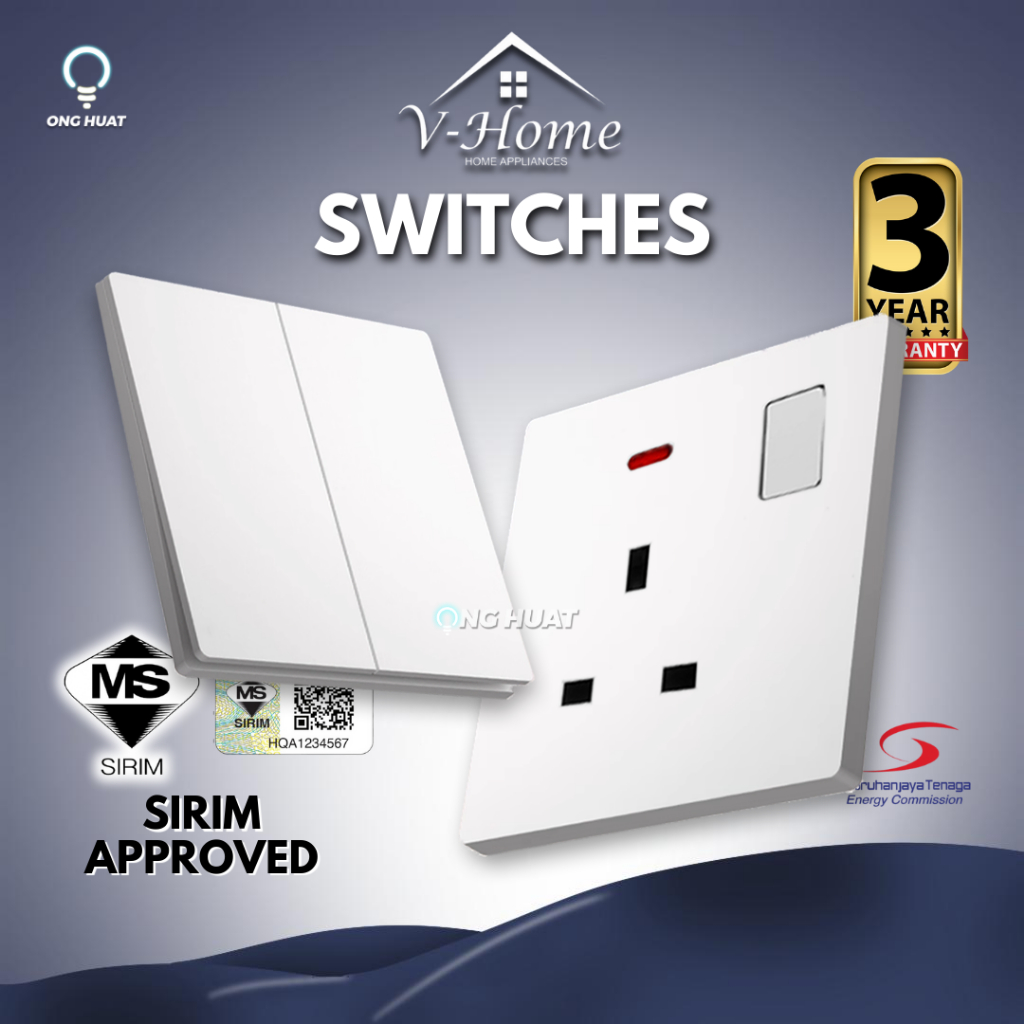 [SIRIM] VHome® White Switch UV Skin Texture Premium Switches Suis ...