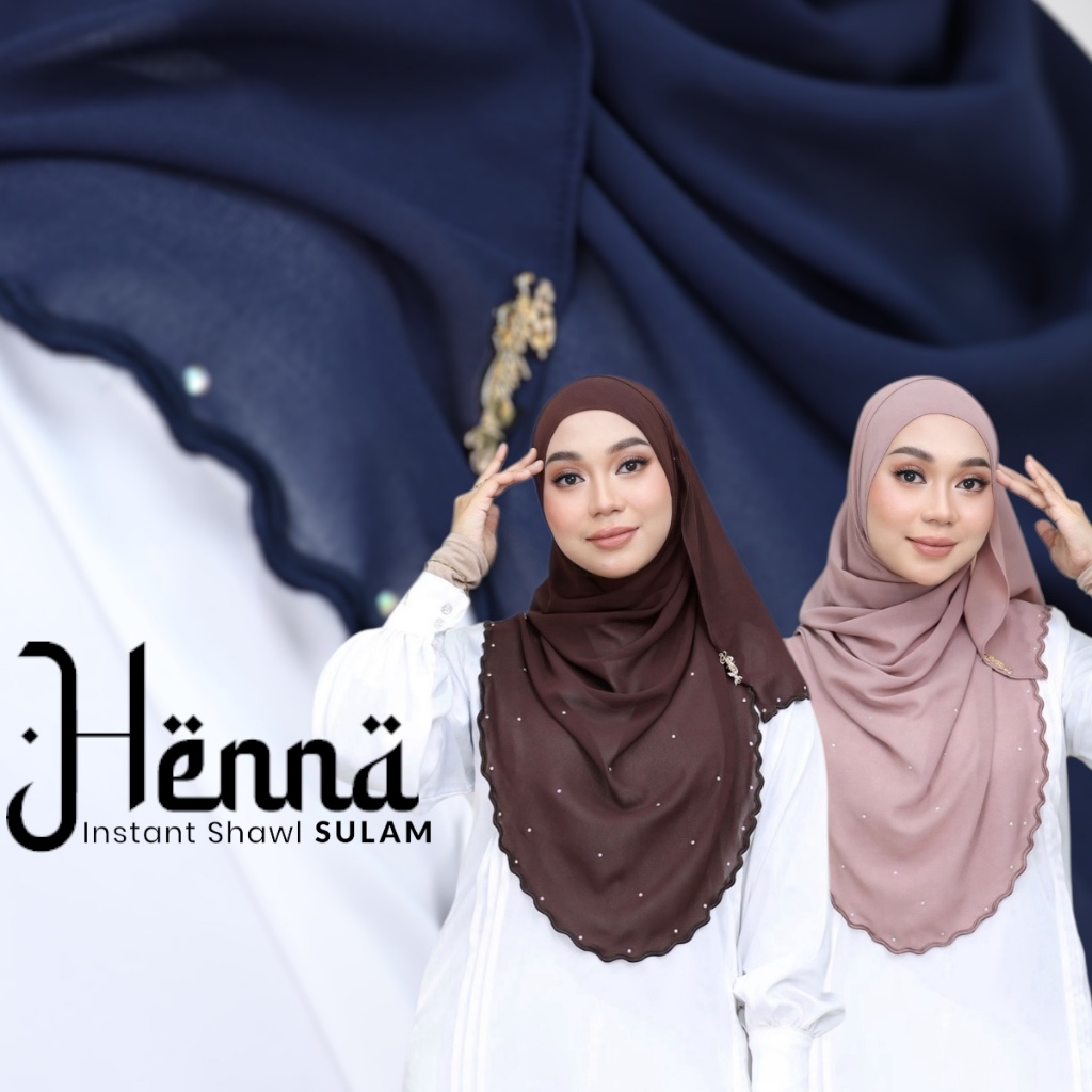 HENNA INSTANT SHAWL SULIM MATERIAL CHIFFON METAL TAG DIHIASI BATU ...