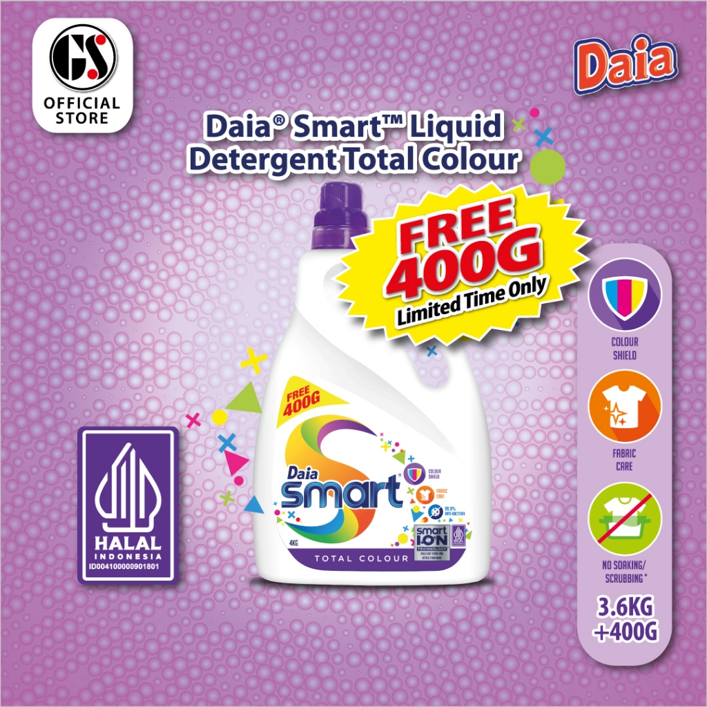 DAIA Smart Liquid Detergent Total Colour 3.6KG + 400G | Shopee Malaysia